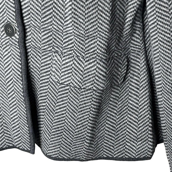 TALBOTS SZ M Knit Blazer Jacket 100% Merino Wool Gray Herringbone Pockets NEW - Picture 4 of 11